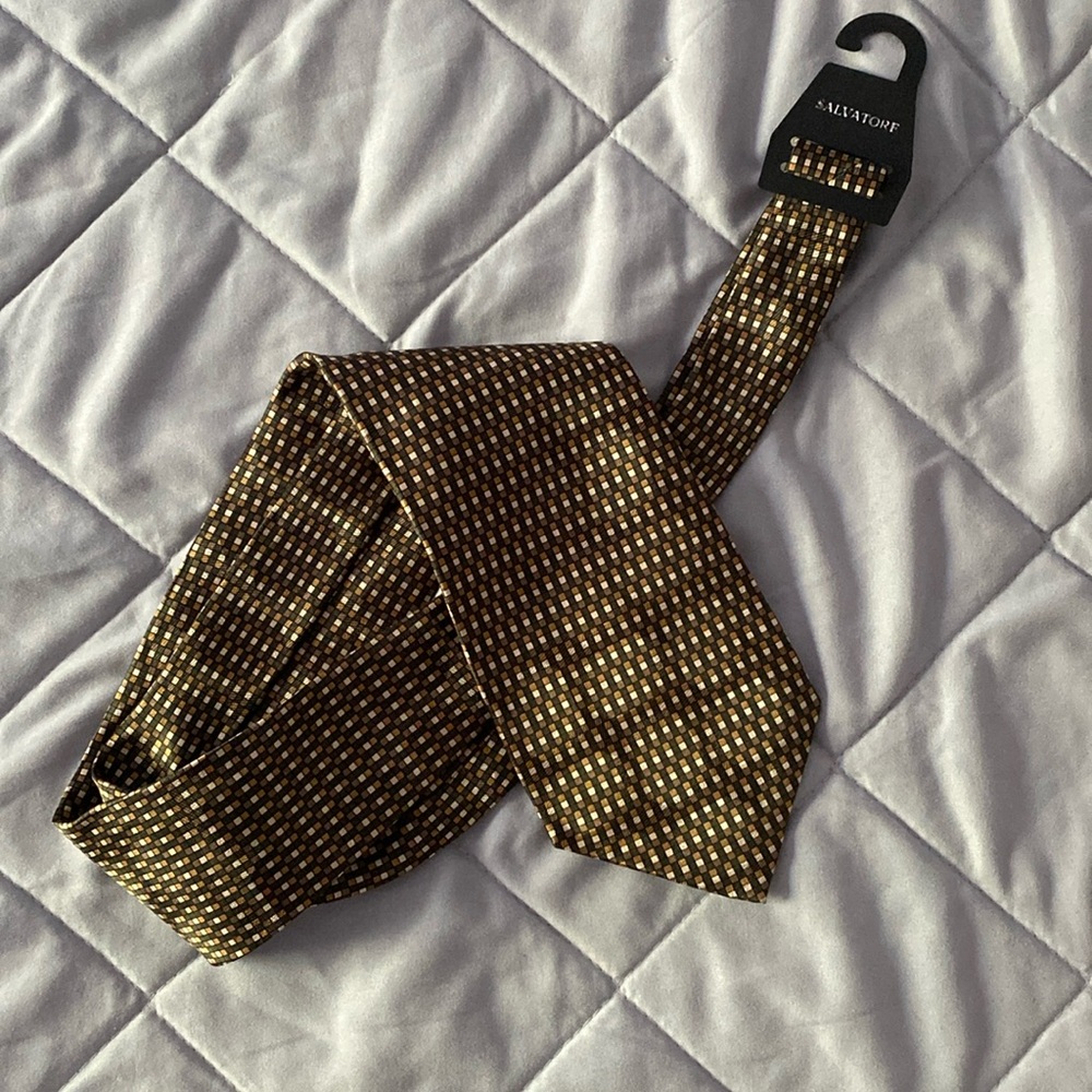 Salvatore Pellegrino Vintage NWT Men’s Brown Square Pattern Silk Tie
